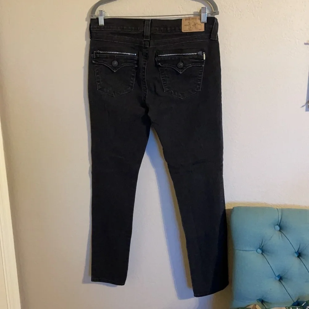 True Religion Jeans Skinny Black with Crystal Zipper Size 32